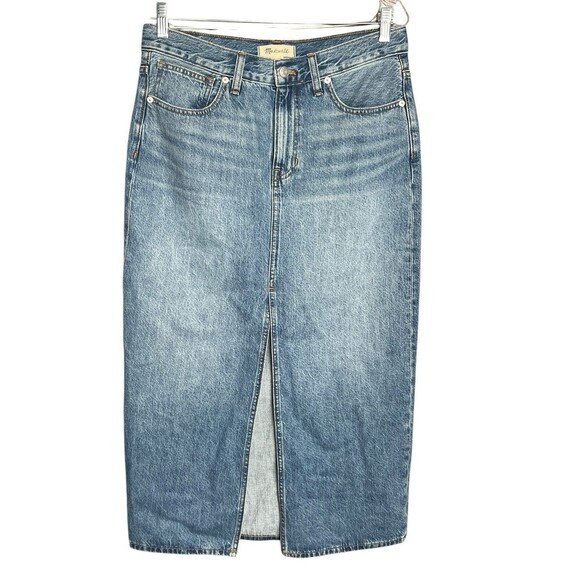 Madewell Jeans mid-rise denim maxi skirt blue front slit jean midi modest 27 - Picture 1 of 9